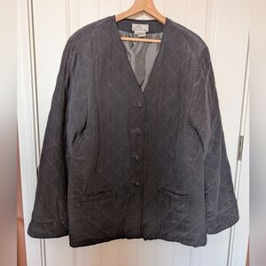 Silk Boutique Quilted Button Up House Jacket Women's Large Black